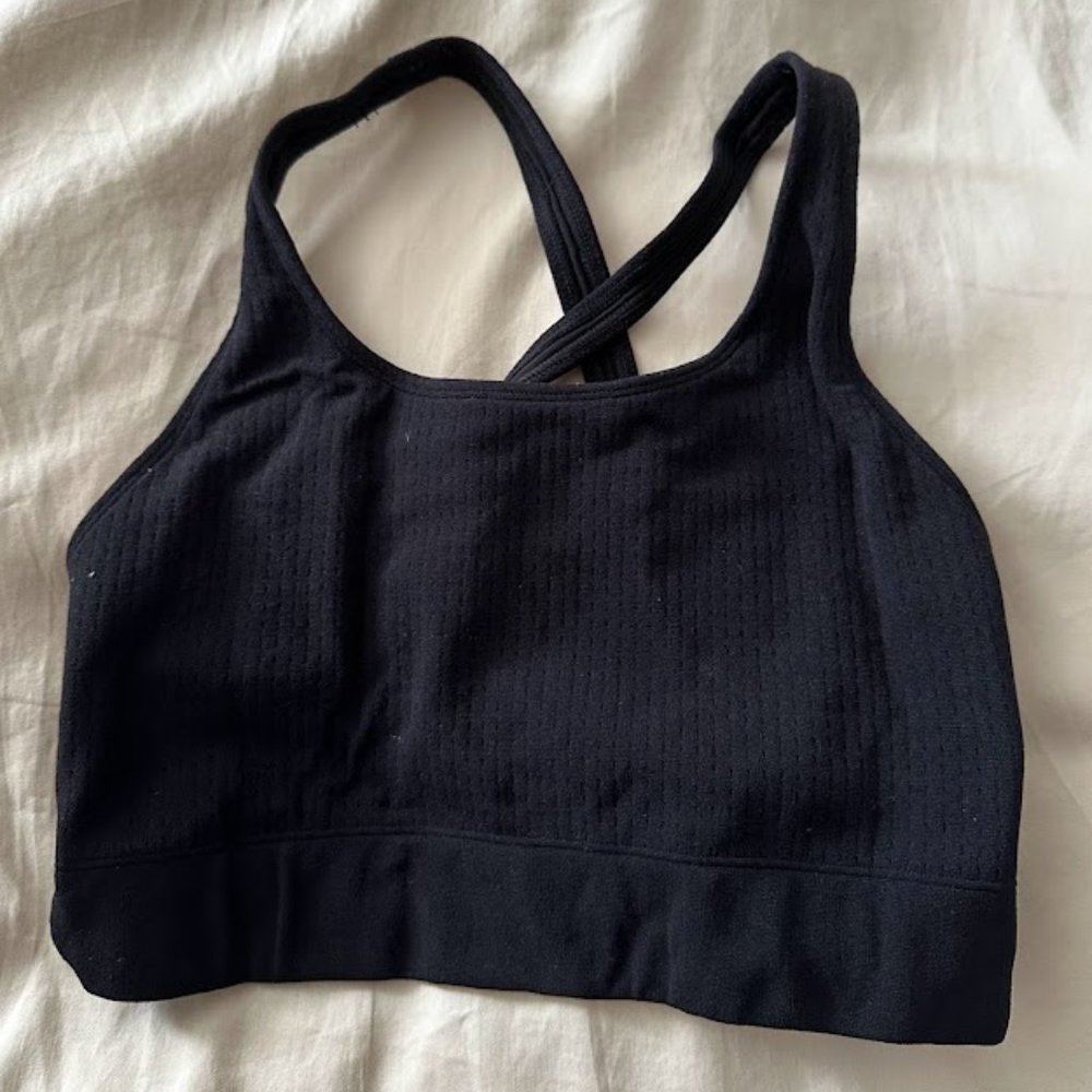 Fabletics Black Strappy Sports Bra - Medium